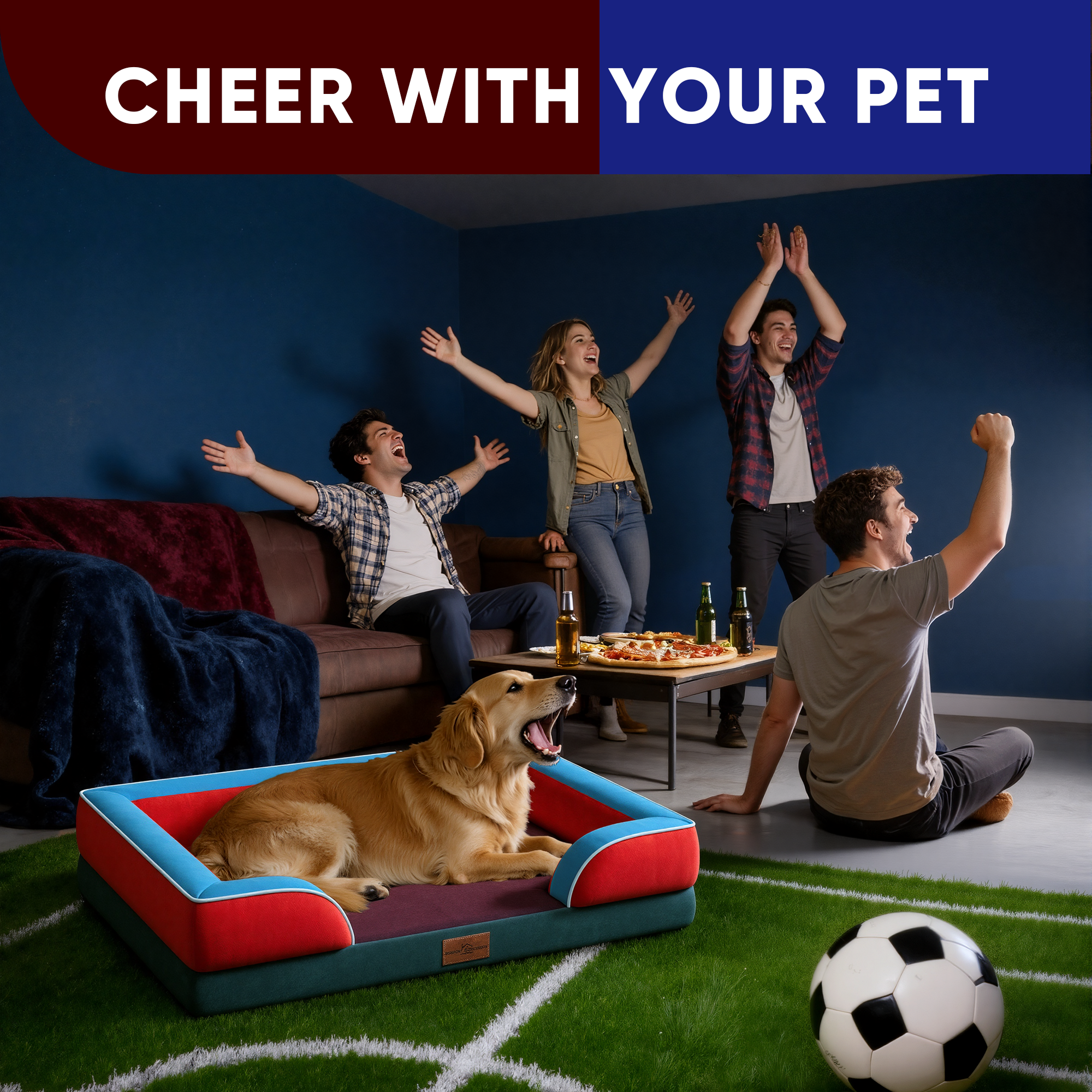 San Francisco  - World Cup Host City Theme Orthopedic Dog Bed for Large Dogs – Waterproof Egg Crate Foam Pet Bed with Bolsters, Washable Cover & Non-Slip Bottom