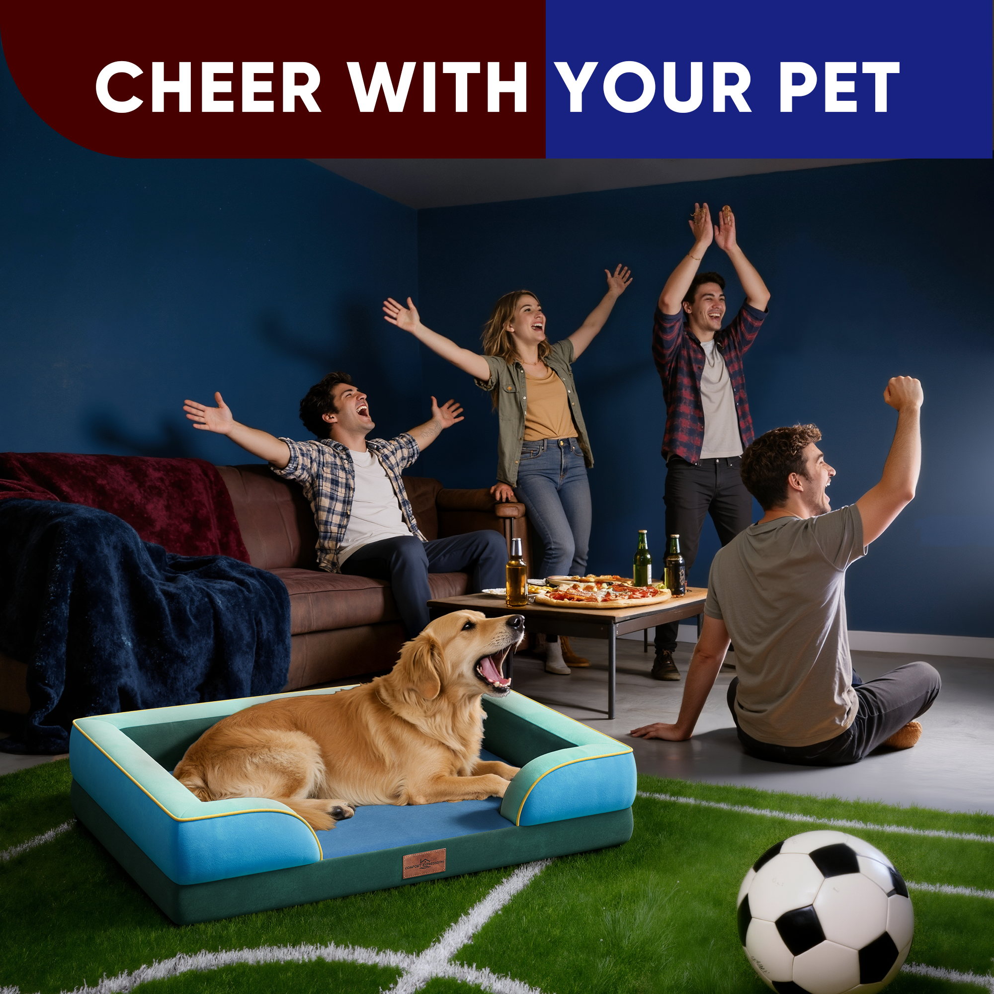 Dallas - World Cup Host City Theme Orthopedic Dog Bed for Large Dogs – Waterproof Egg Crate Foam Pet Bed with Bolsters, Washable Cover & Non-Slip Bottom