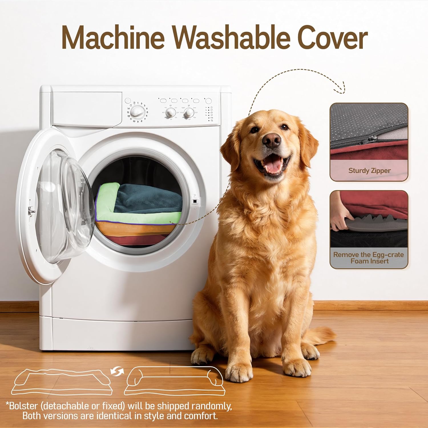 Comfort Expression Large Dog Bed Orthopedic -Washable XL Dog Beds Waterproof Pet Couch Memory Foam Sofa Bolster with Removable Cover - 42 x 30