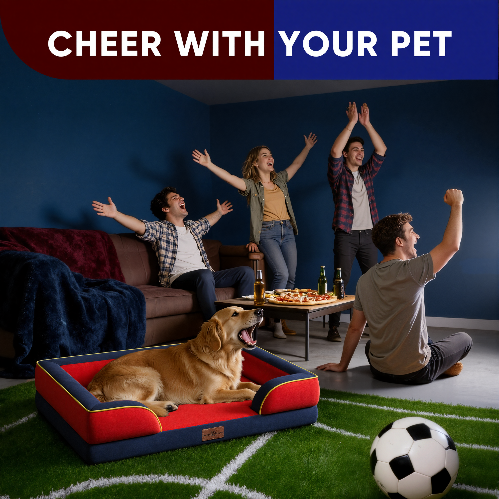 Kansas City  - World Cup Host City Theme Orthopedic Dog Bed for Large Dogs – Waterproof Egg Crate Foam Pet Bed with Bolsters, Washable Cover & Non-Slip Bottom
