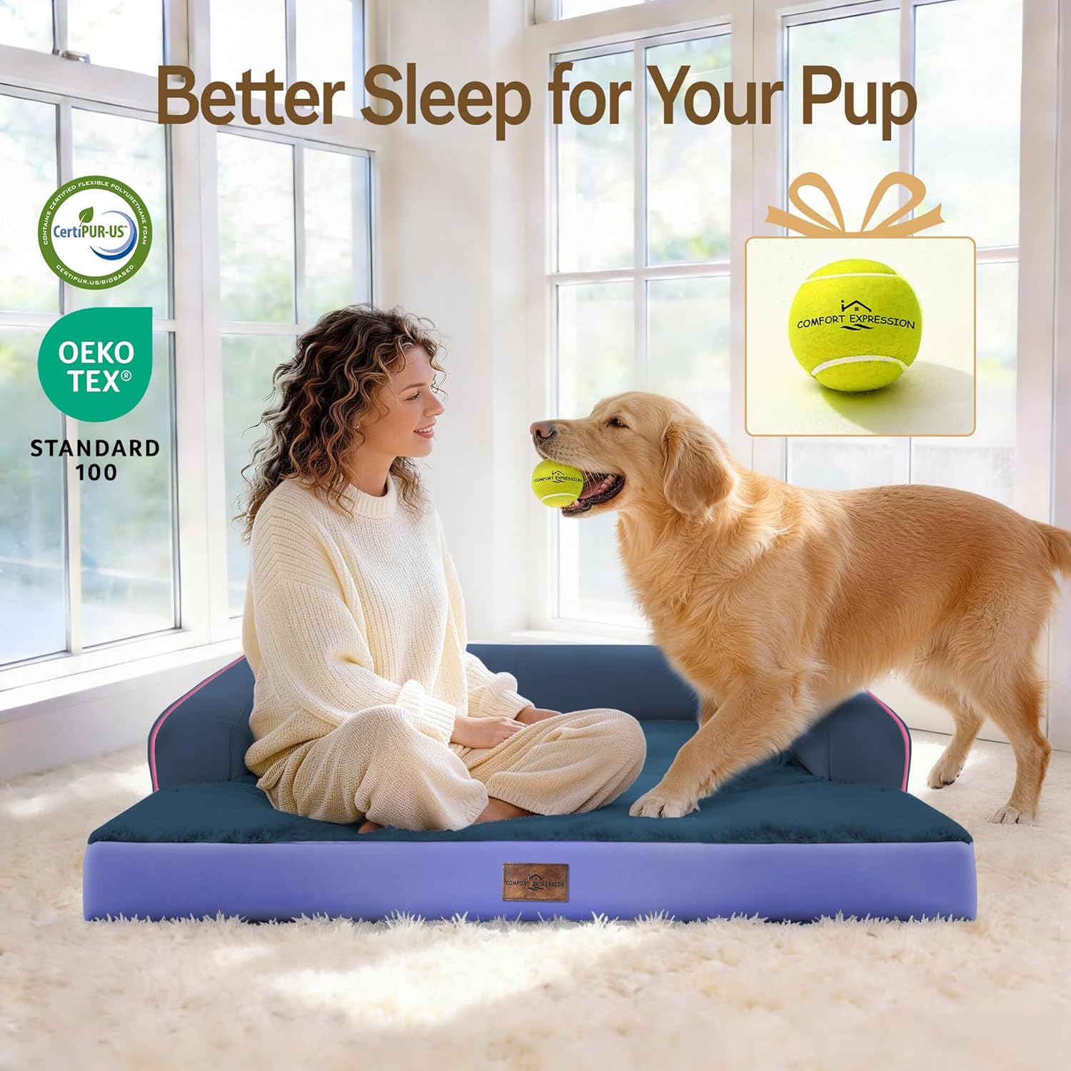 Comfort Expression Memory Foam Dog Bed for Large Medium Sized Dogs - Waterproof Orthopedic Pet Bed with Washable Removable Cover, Non-Slip Pet Sofa Couch, 36 x 27