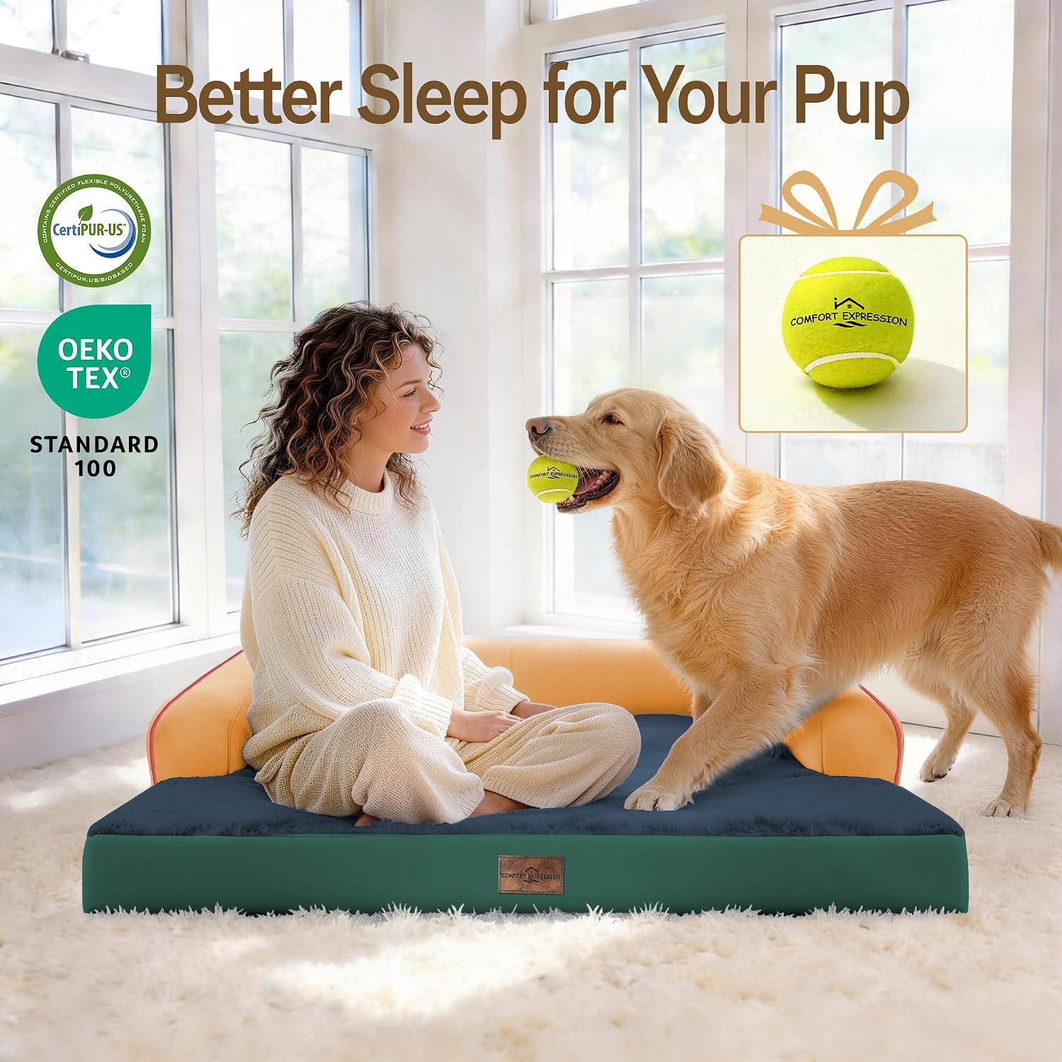 Comfort Expression Memory Foam Dog Bed for Large Medium Sized Dogs - Waterproof Orthopedic Dog Beds with Washable Removable, Non-Slip Pet Sofa Couch, 36 x 27
