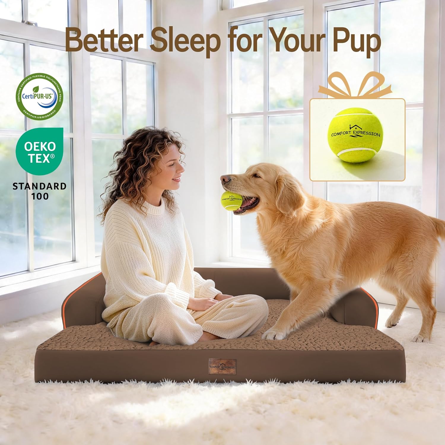 Comfort Expression Memory Foam Dog Bed Large Sized Dogs - Waterproof Orthopedic Pet Bed with Washable Removable Cover, Non-Slip Pet Sofa Couch, 36 x 27
