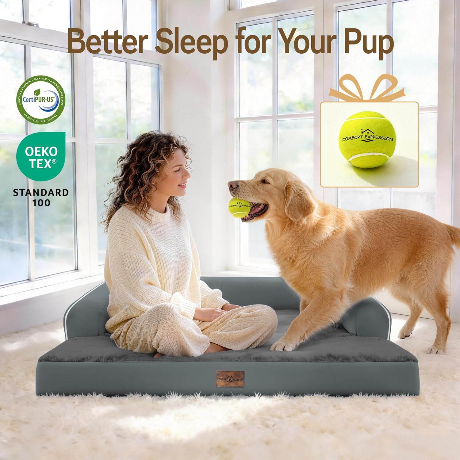Comfort Expression Memory Foam Large Dog Bed - Waterproof Orthopedic Dog Beds with Washable Removable Cover Pet Sofa Couch, 36 x 27