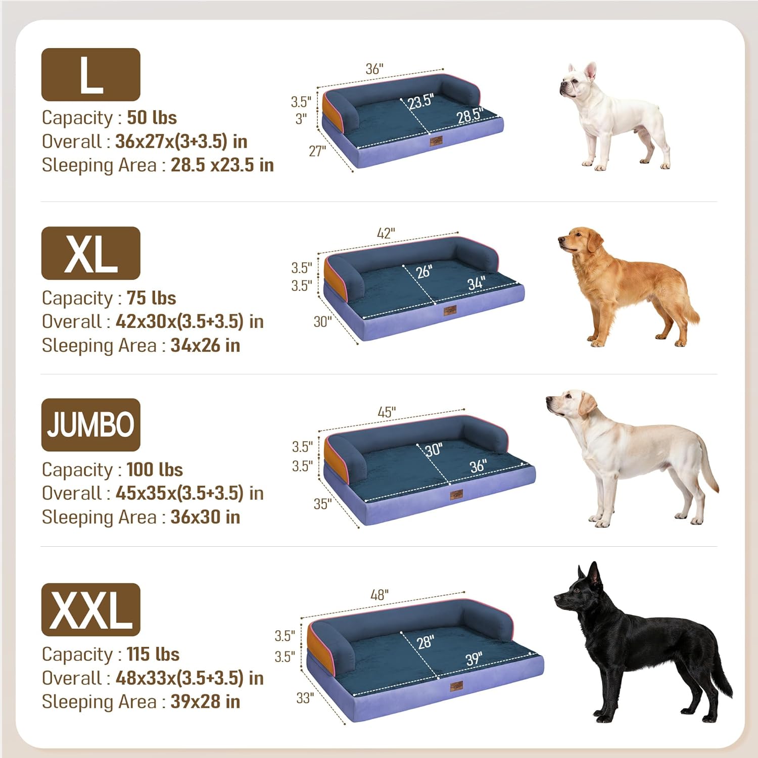 Comfort Expression Memory Foam Dog Bed for Large Medium Sized Dogs - Waterproof Orthopedic Pet Bed with Washable Removable Cover, Non-Slip Pet Sofa Couch, 36 x 27