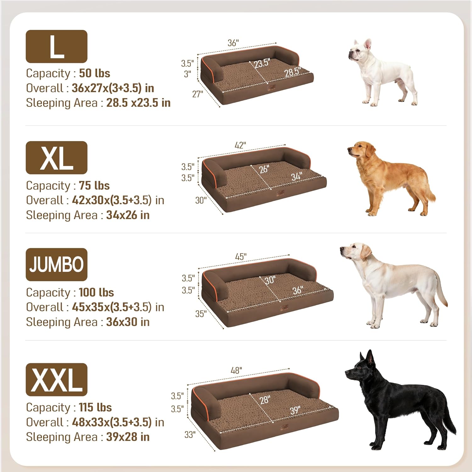 Comfort Expression Memory Foam Dog Bed Large Sized Dogs - Waterproof Orthopedic Pet Bed with Washable Removable Cover, Non-Slip Pet Sofa Couch, 36 x 27