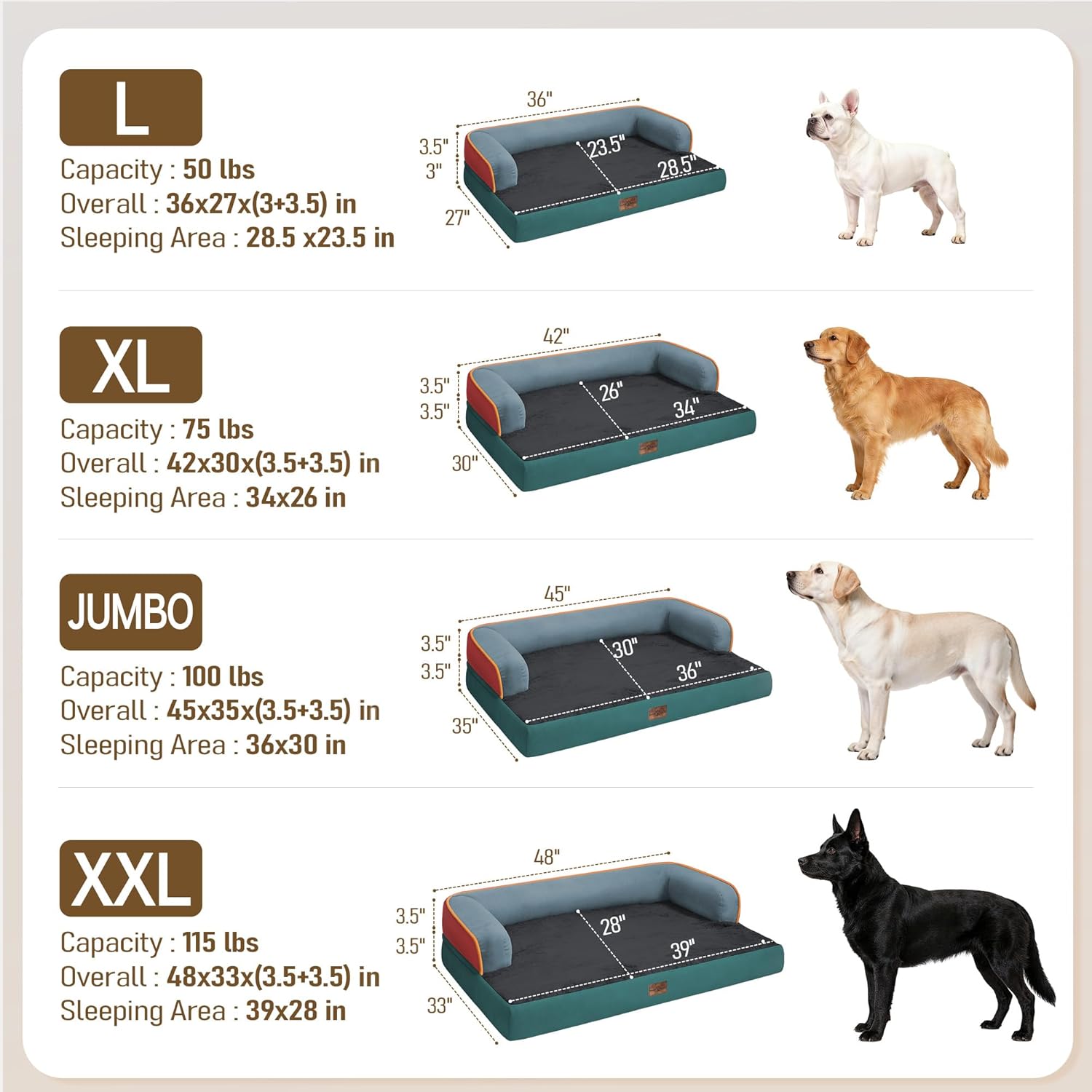 Comfort Expression Memory Foam Dog Bed - Washable Pet Bed for Big Dog Waterproof Orthopedic Dog Beds with Removable Cover ，Non-Slip Pet Couch Sofa- 36 x 27
