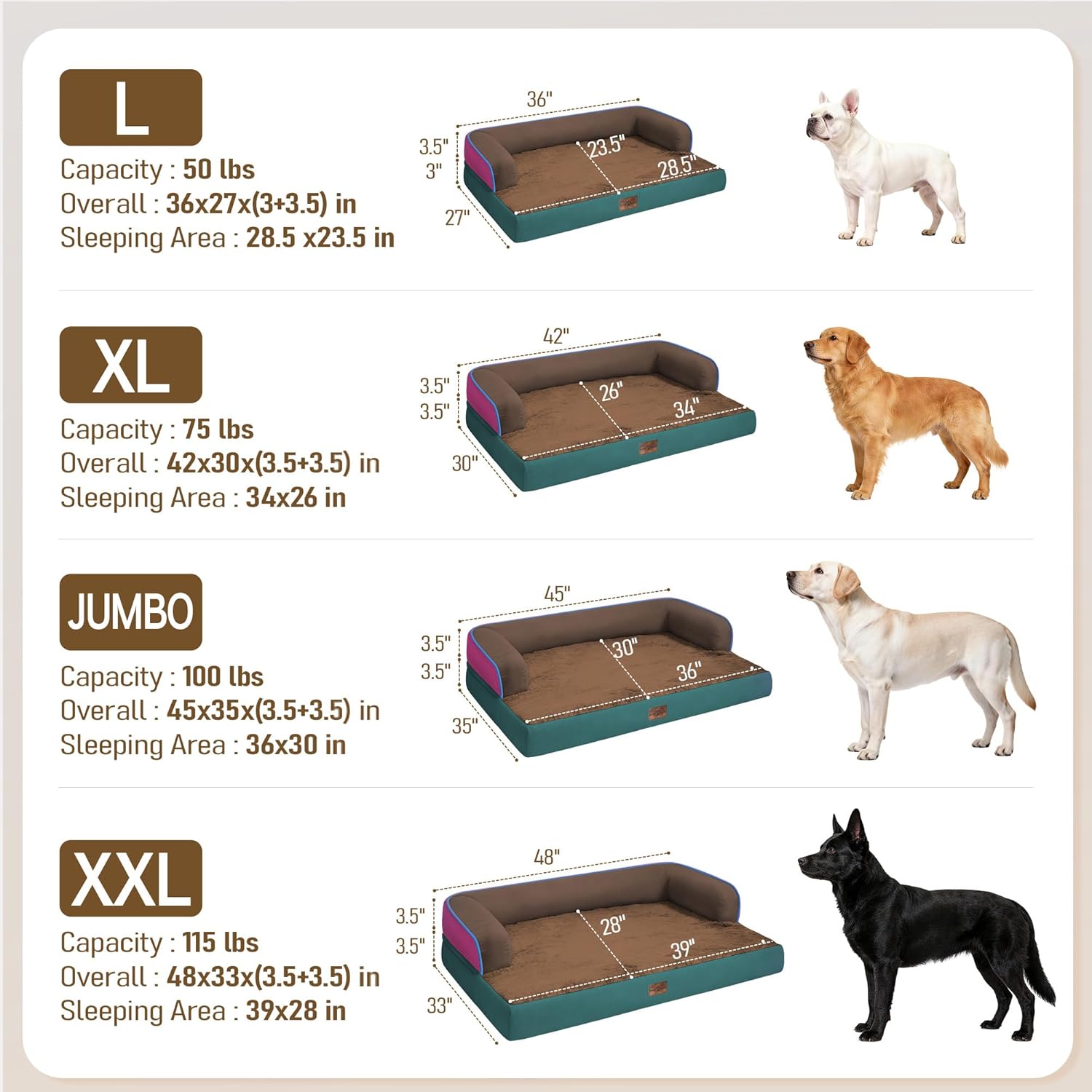 Comfort Expression Memory Foam Dog Bed for Large Medium Sized Dogs - Washable Dog Beds Waterproof Orthopedic Pet Couch Sofa Bolster with Removable Cover, 36 x 27