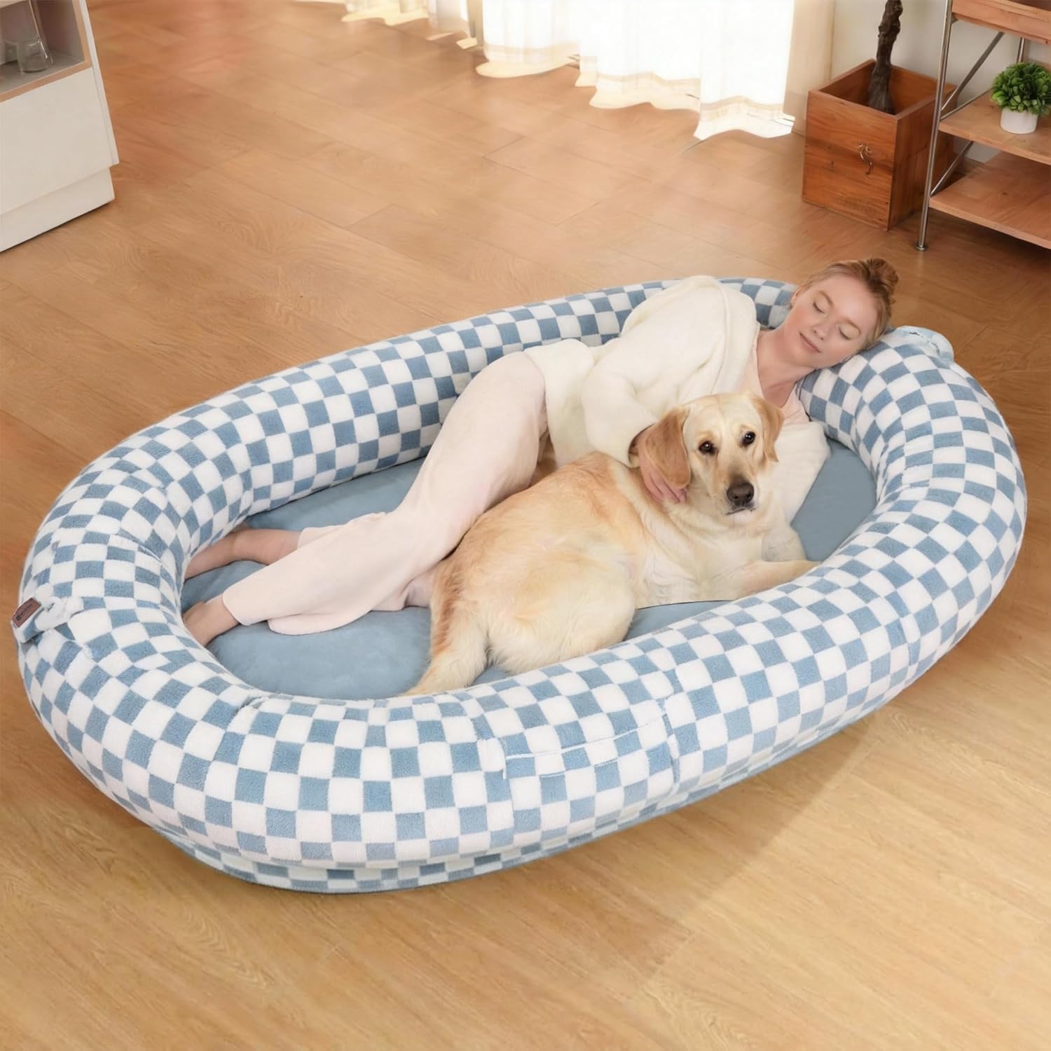 Giant Human Sized Dog Bed for Adults and Pets, 74"x50"x12" Pressure Relieving Memory Foam for Ultimate Comfort, Waterproof & Machine Washable Cover, Family Bedroom Lounger