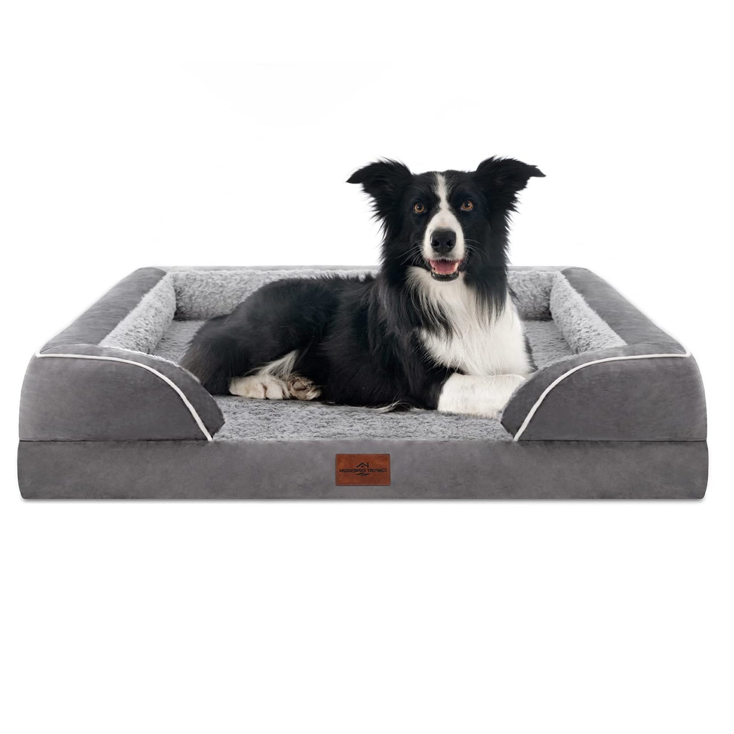 Comfort Expression Waterproof Orthopedic Foam Dog Beds for Extra Large Dogs Durable Dog Sofa Pet Bed Washable Removable Cover with Zipper and Bolster