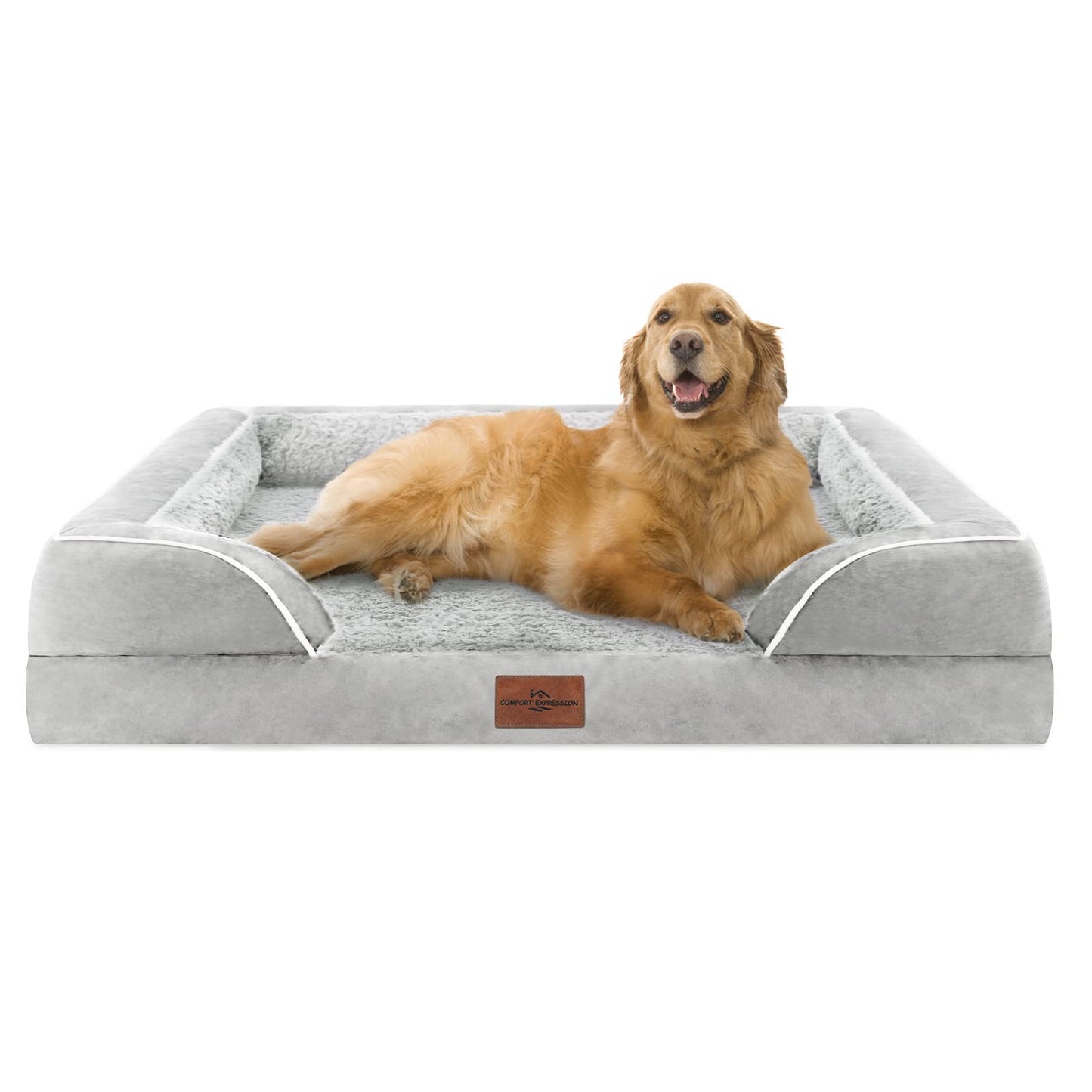 Comfort Expression Waterproof Orthopedic Foam Dog Beds for Extra Large Dogs Durable Dog Sofa Pet Bed Washable Removable Cover with Zipper and Bolster