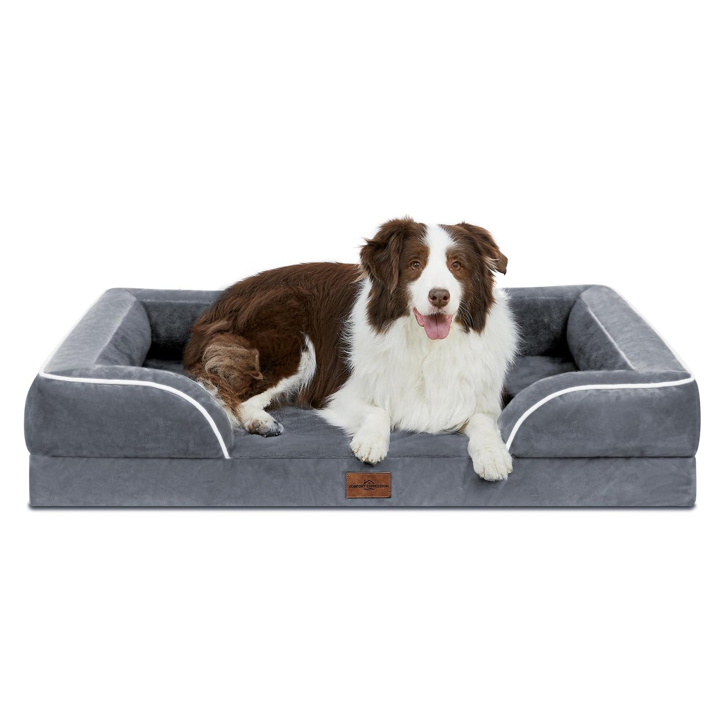 Comfort Expression Waterproof Orthopedic Foam Dog Beds for Extra Large Dogs Durable Dog Sofa Pet Bed Washable Removable Cover with Zipper and Bolster