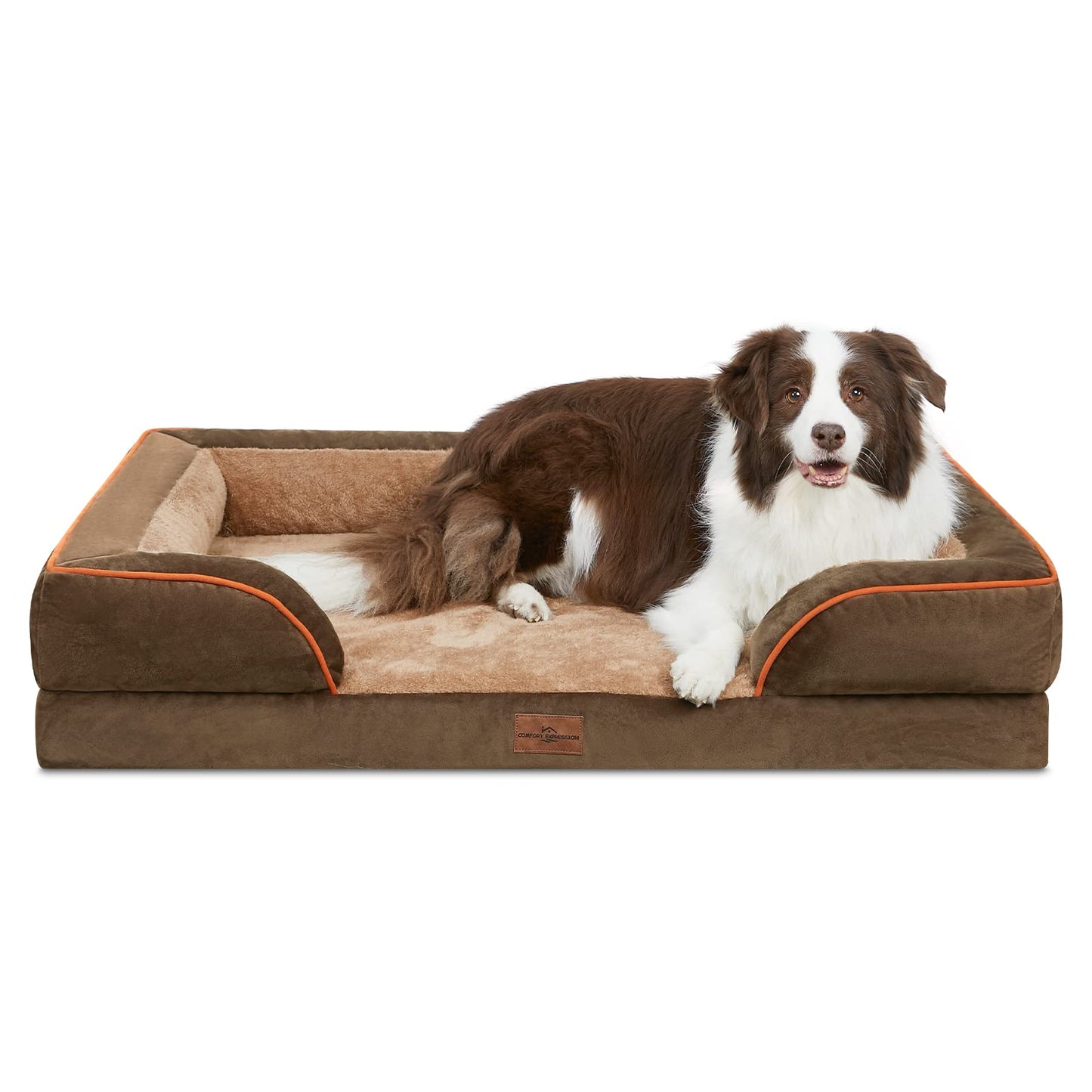 Comfort Expression Waterproof Orthopedic Foam Dog Beds for Extra Large Dogs Durable Dog Sofa Pet Bed Washable Removable Cover with Zipper and Bolster