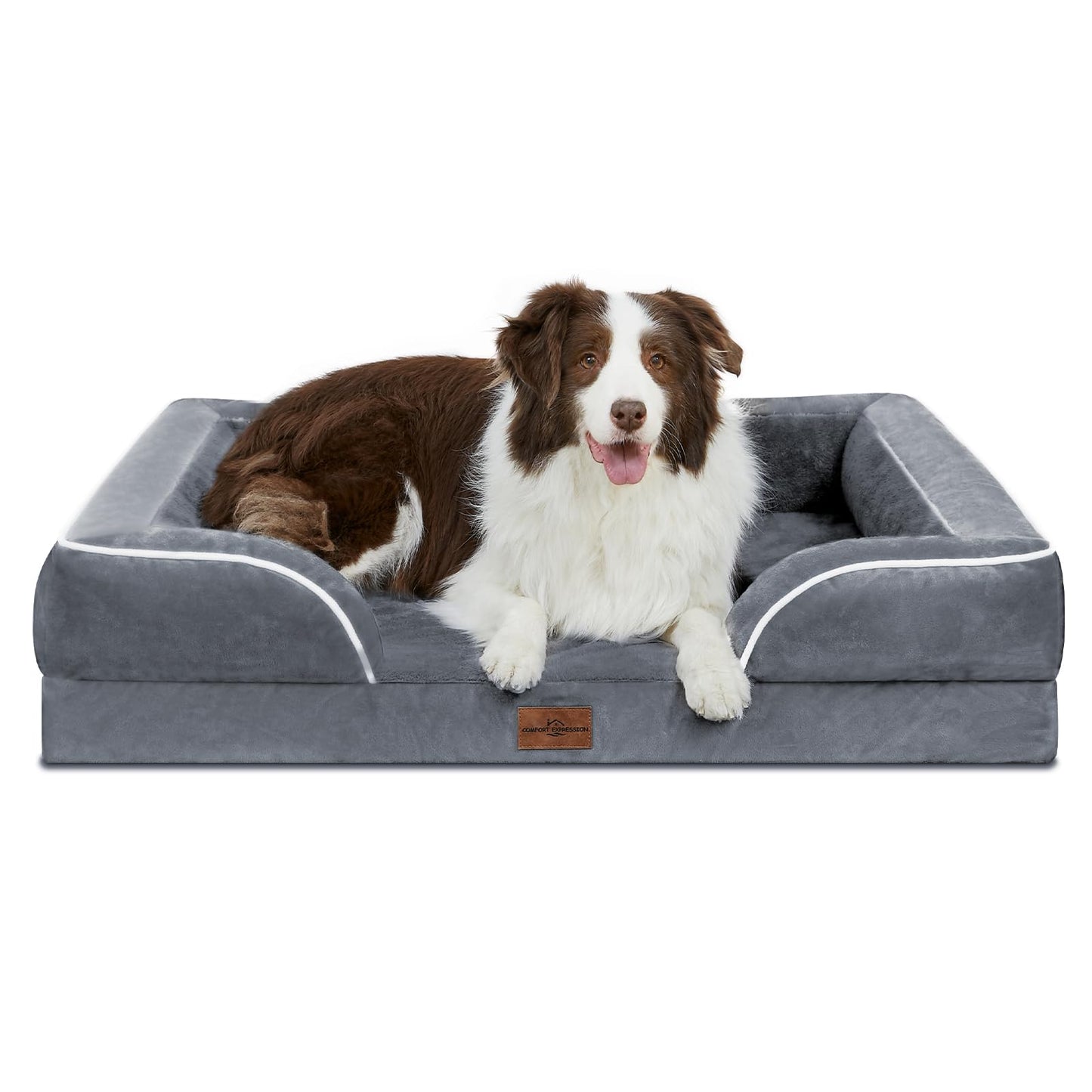 Comfort Expression Waterproof Orthopedic Foam Dog Beds for Extra Large Dogs Durable Dog Sofa Pet Bed Washable Removable Cover with Zipper and Bolster