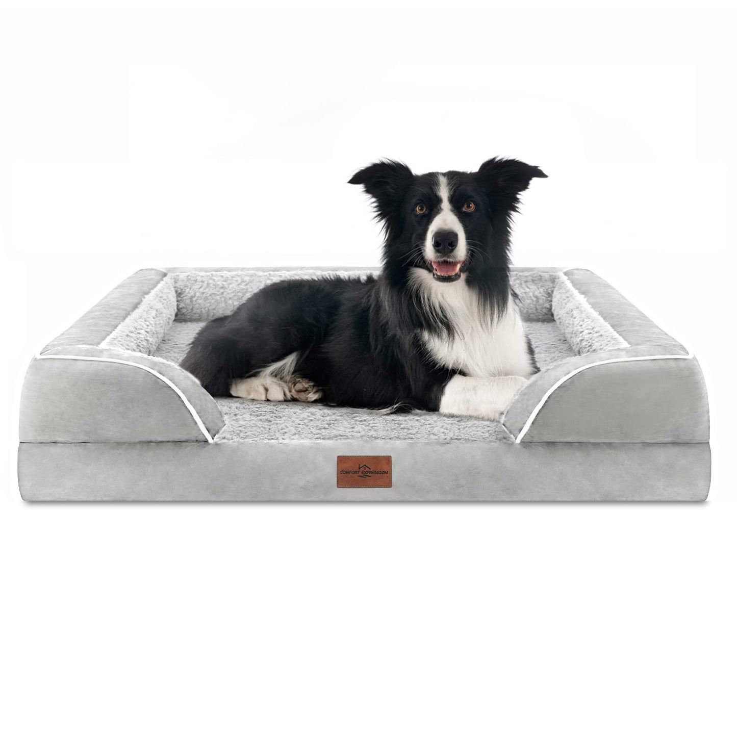 Comfort Expression Waterproof Orthopedic Foam Dog Beds for Extra Large Dogs Durable Dog Sofa Pet Bed Washable Removable Cover with Zipper and Bolster