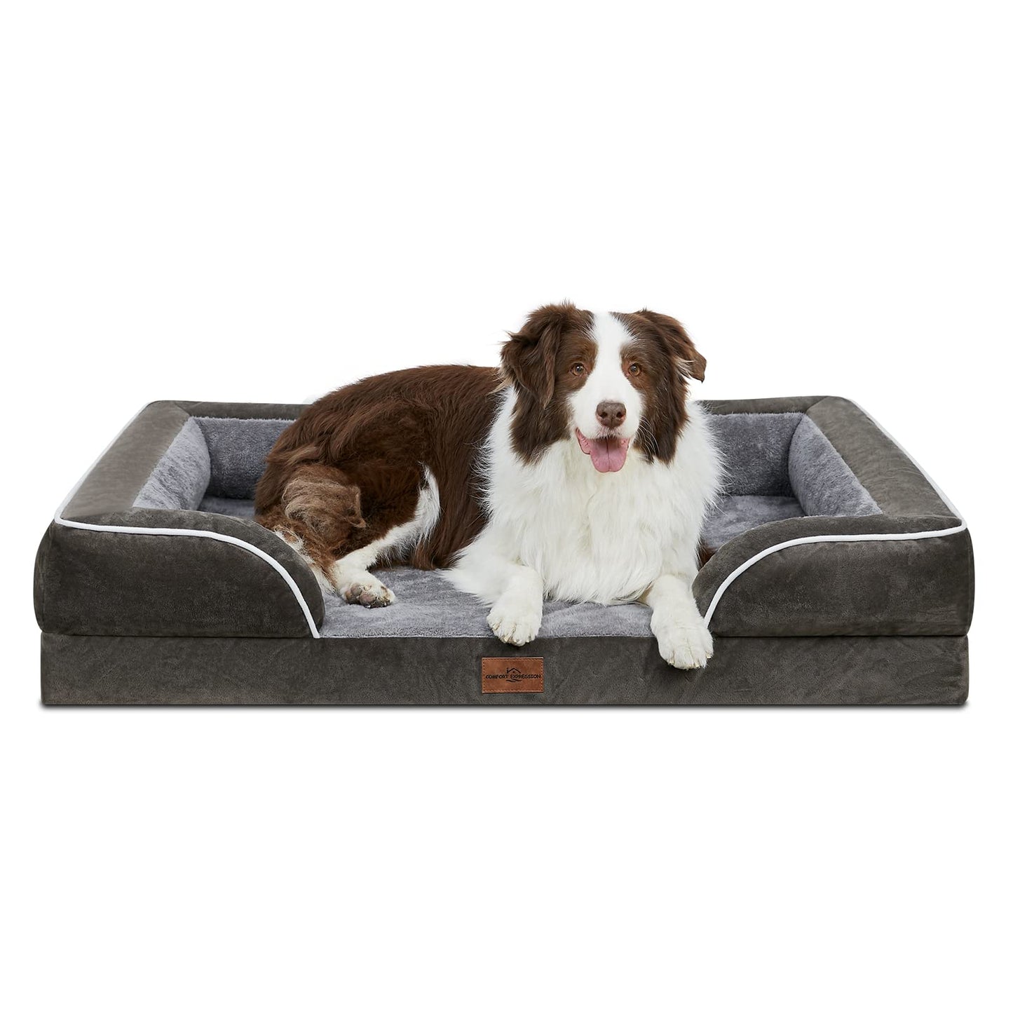 Comfort Expression Waterproof Orthopedic Foam Dog Beds for Extra Large Dogs Durable Dog Sofa Pet Bed Washable Removable Cover with Zipper and Bolster