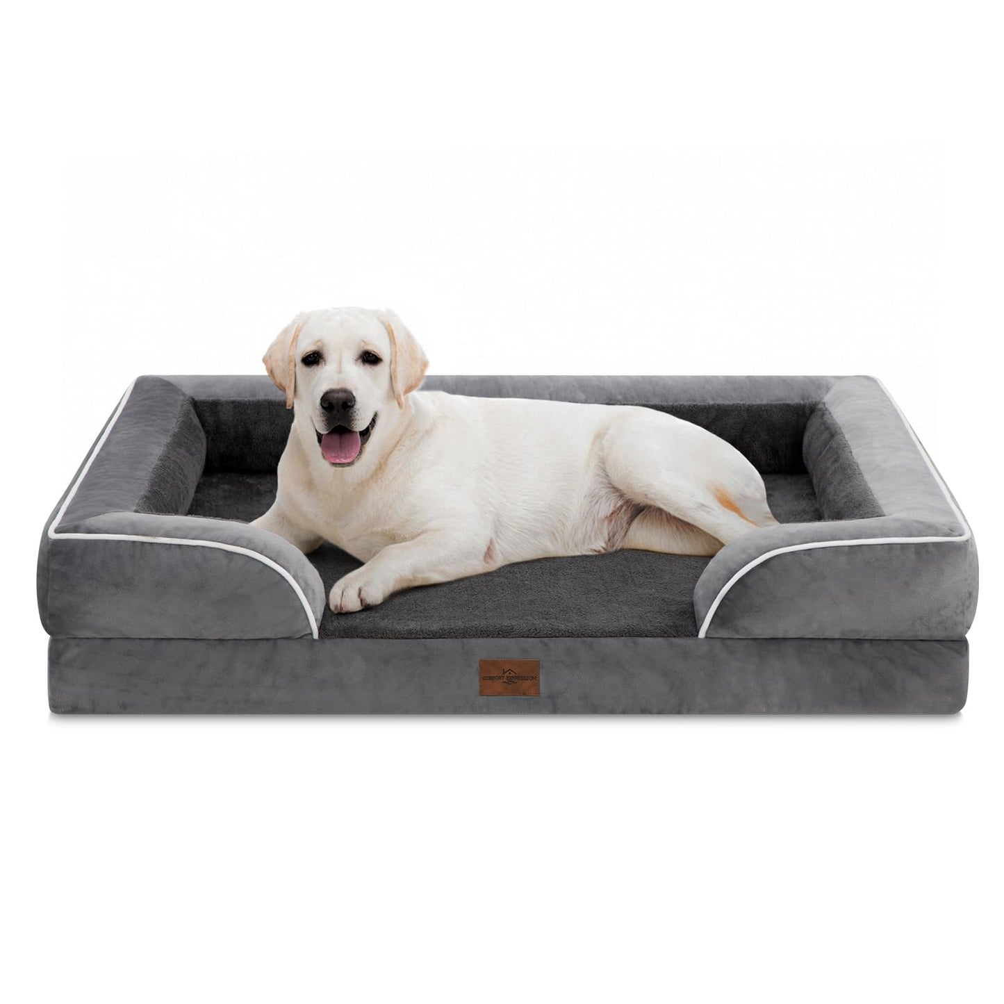 Comfort Expression Waterproof Orthopedic Foam Dog Beds for Extra Large Dogs Durable Dog Sofa Pet Bed Washable Removable Cover with Zipper and Bolster