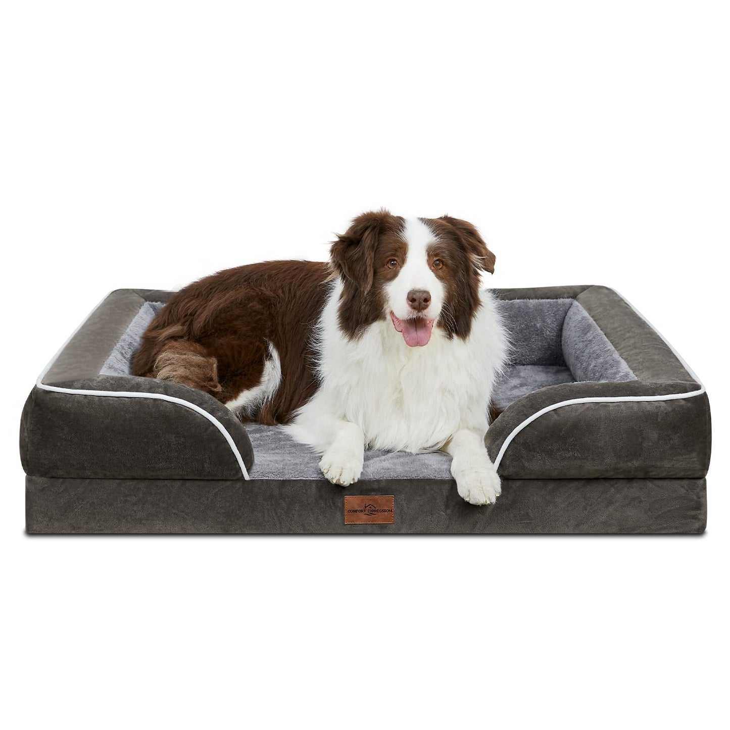 Comfort Expression Waterproof Orthopedic Foam Dog Beds for Extra Large Dogs Durable Dog Sofa Pet Bed Washable Removable Cover with Zipper and Bolster