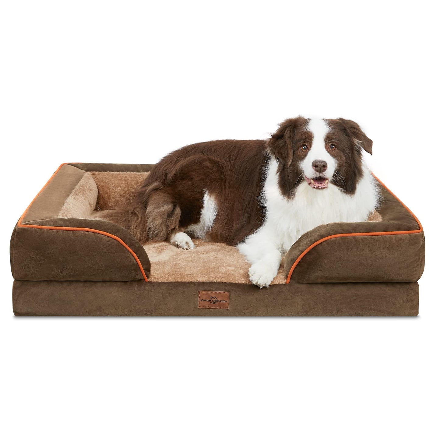 Comfort Expression Waterproof Orthopedic Foam Dog Beds for Extra Large Dogs Durable Dog Sofa Pet Bed Washable Removable Cover with Zipper and Bolster