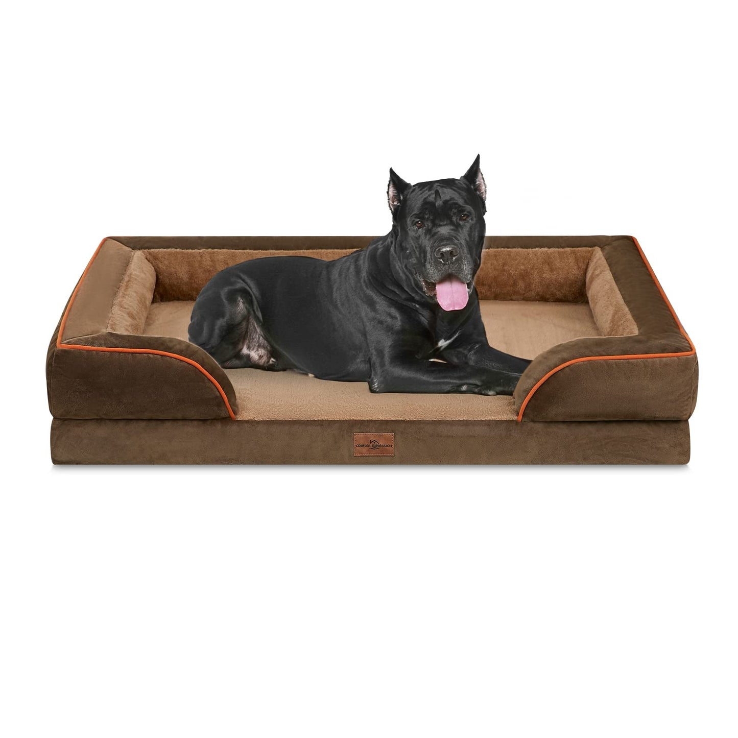 Comfort Expression Waterproof Orthopedic Foam Dog Beds for Extra Large Dogs Durable Dog Sofa Pet Bed Washable Removable Cover with Zipper and Bolster