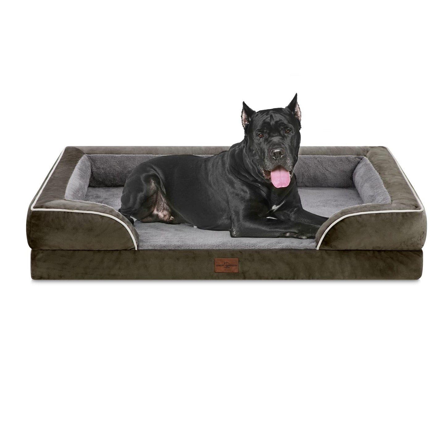 Comfort Expression Waterproof Orthopedic Foam Dog Beds for Extra Large Dogs Durable Dog Sofa Pet Bed Washable Removable Cover with Zipper and Bolster