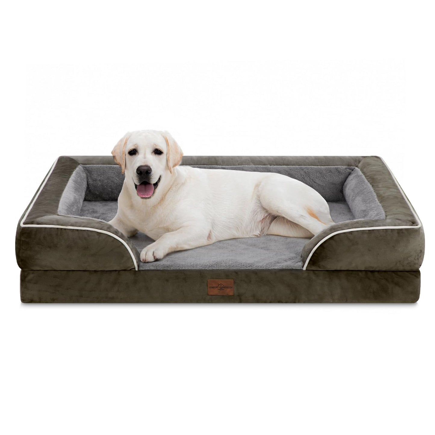 Comfort Expression Waterproof Orthopedic Foam Dog Beds for Extra Large Dogs Durable Dog Sofa Pet Bed Washable Removable Cover with Zipper and Bolster