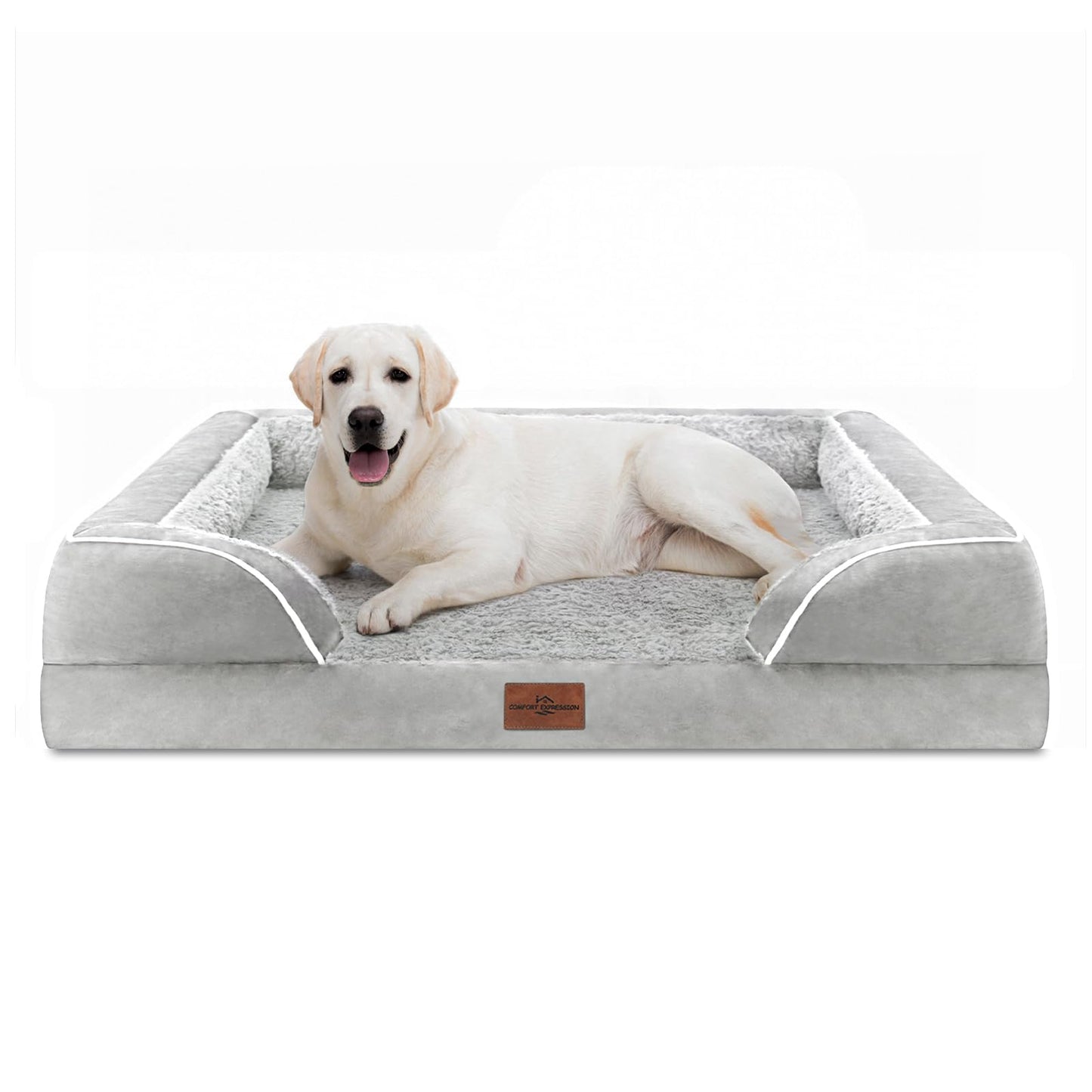 Comfort Expression Waterproof Orthopedic Foam Dog Beds for Extra Large Dogs Durable Dog Sofa Pet Bed Washable Removable Cover with Zipper and Bolster