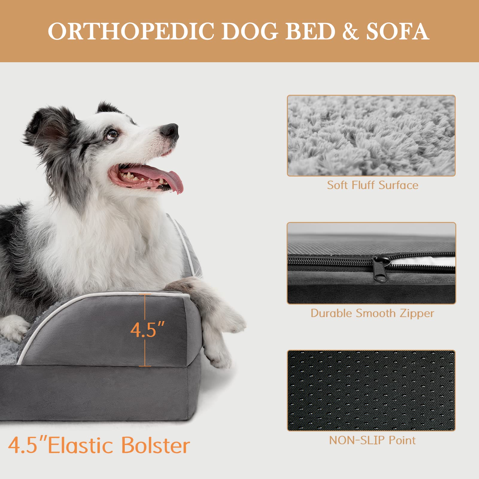 Orthopedic Grey Dog Bed - Medium