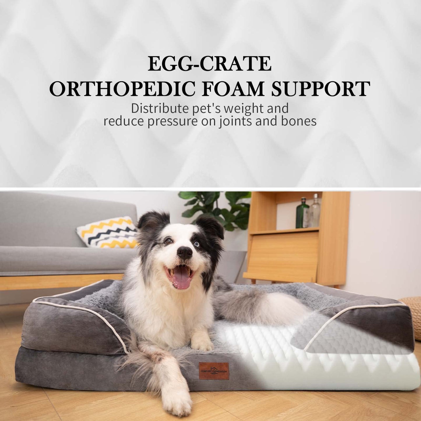 Comfort Expression Waterproof Orthopedic Foam Dog Beds for Extra Large Dogs Durable Dog Sofa Pet Bed Washable Removable Cover with Zipper and Bolster