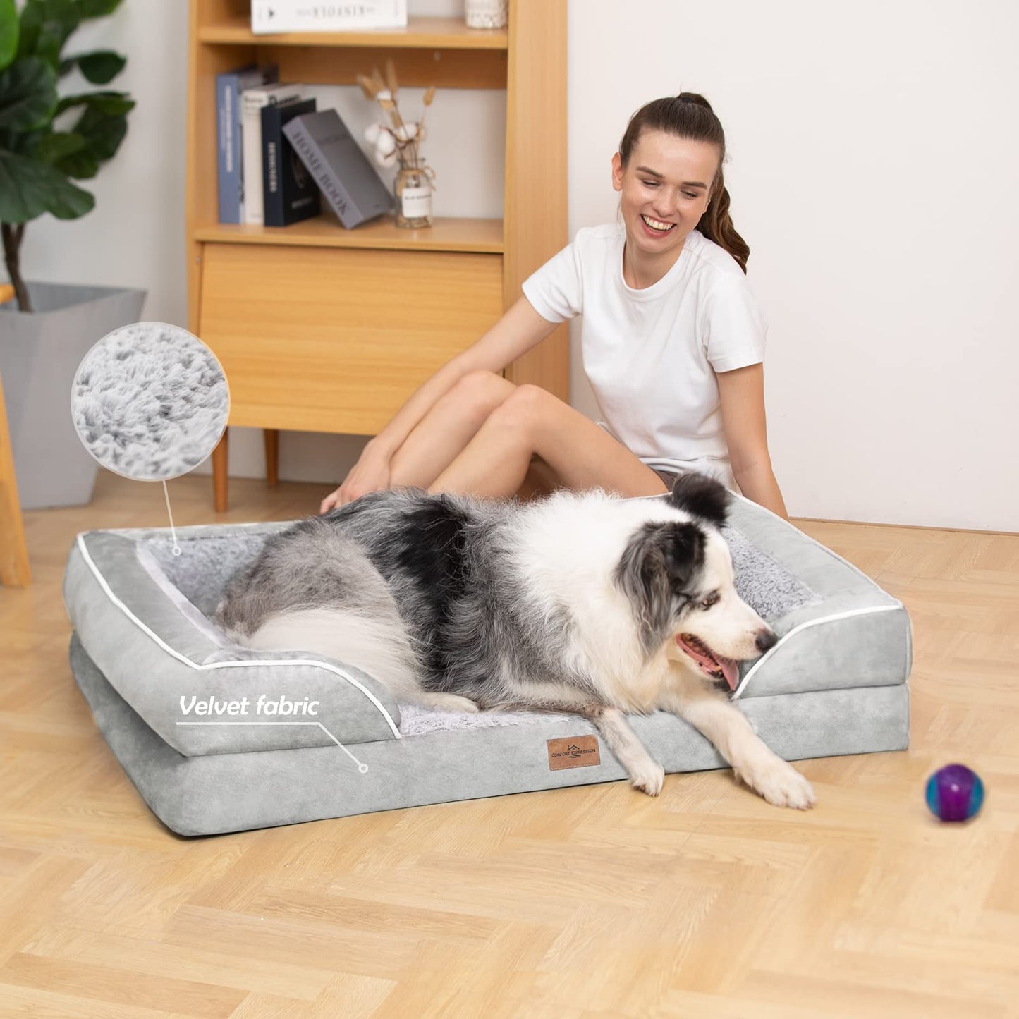 Comfort Expression Waterproof Orthopedic Foam Dog Beds for Extra Large Dogs Durable Dog Sofa Pet Bed Washable Removable Cover with Zipper and Bolster