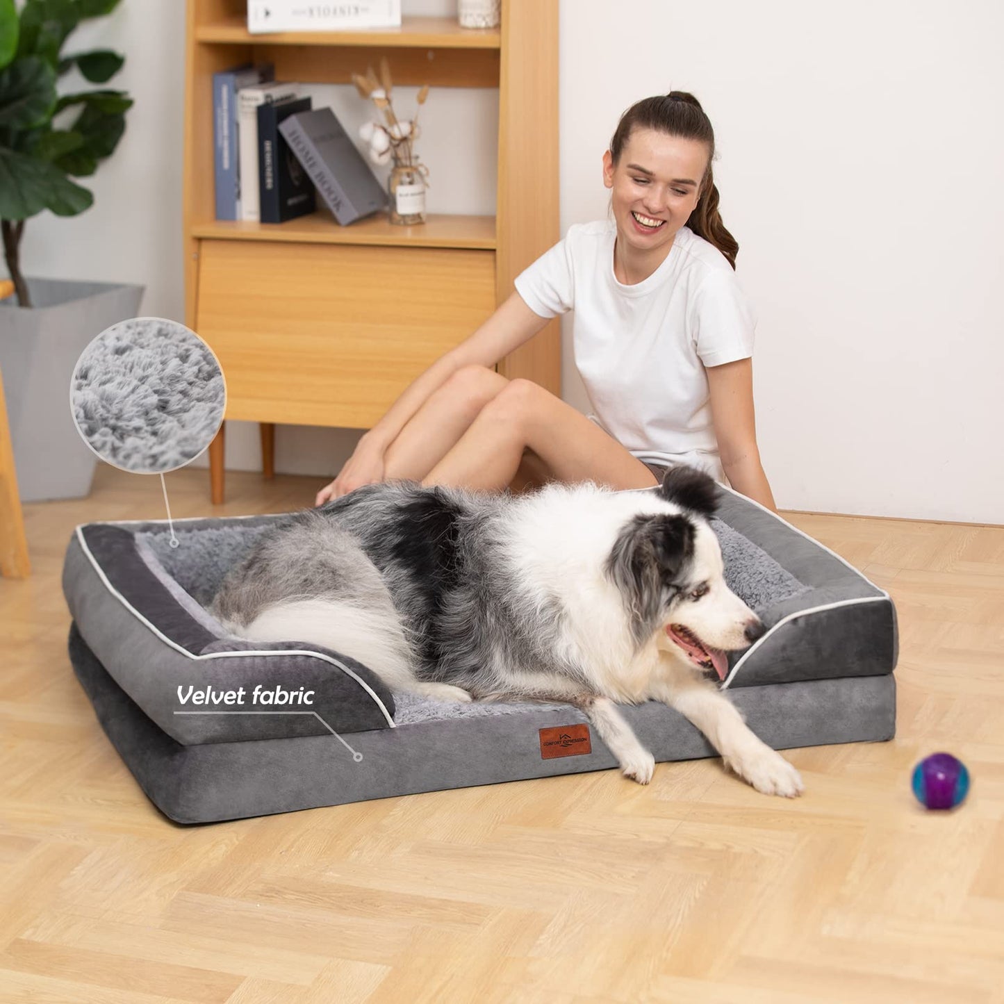 Comfort Expression Waterproof Orthopedic Foam Dog Beds for Extra Large Dogs Durable Dog Sofa Pet Bed Washable Removable Cover with Zipper and Bolster