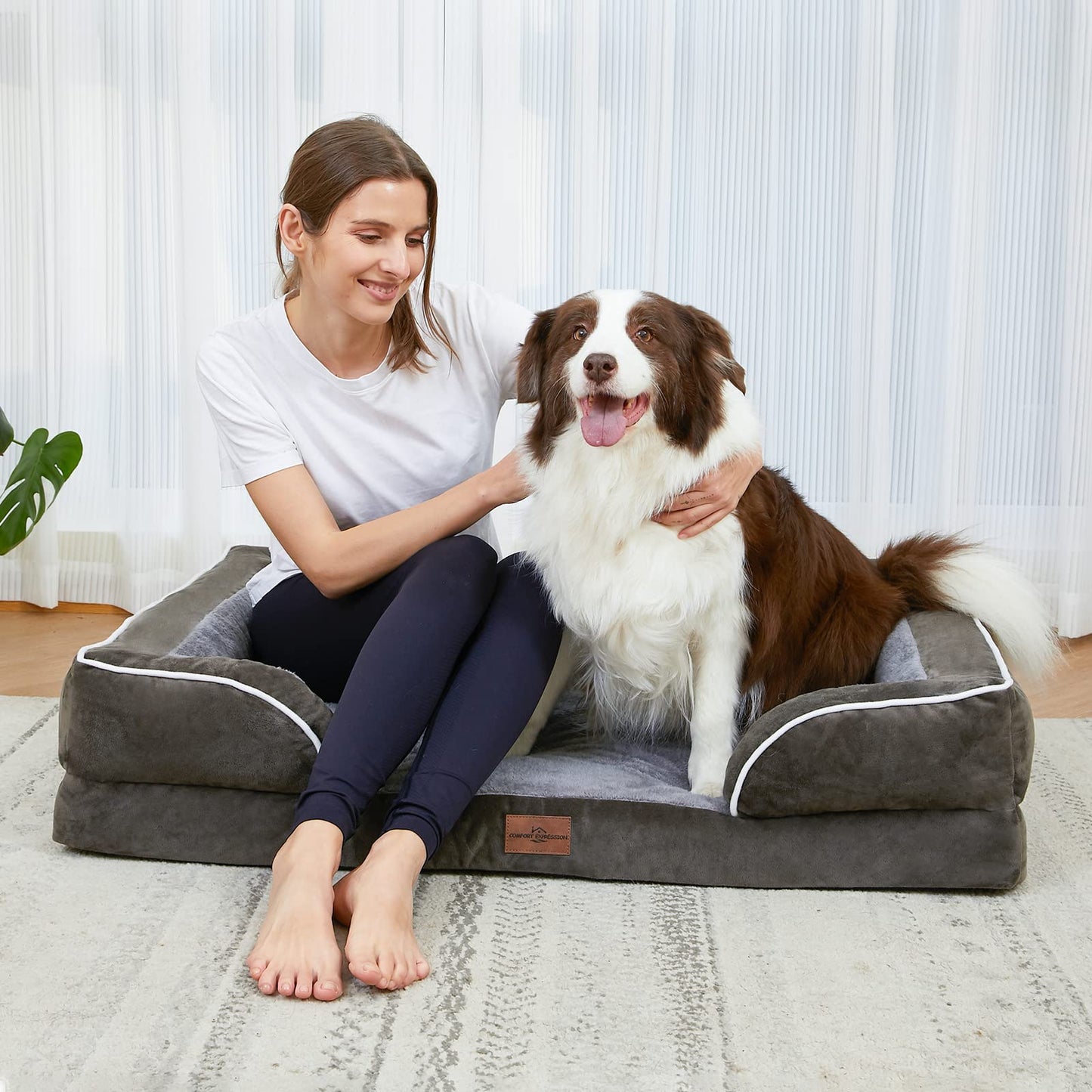 Comfort Expression Waterproof Orthopedic Foam Dog Beds for Extra Large Dogs Durable Dog Sofa Pet Bed Washable Removable Cover with Zipper and Bolster